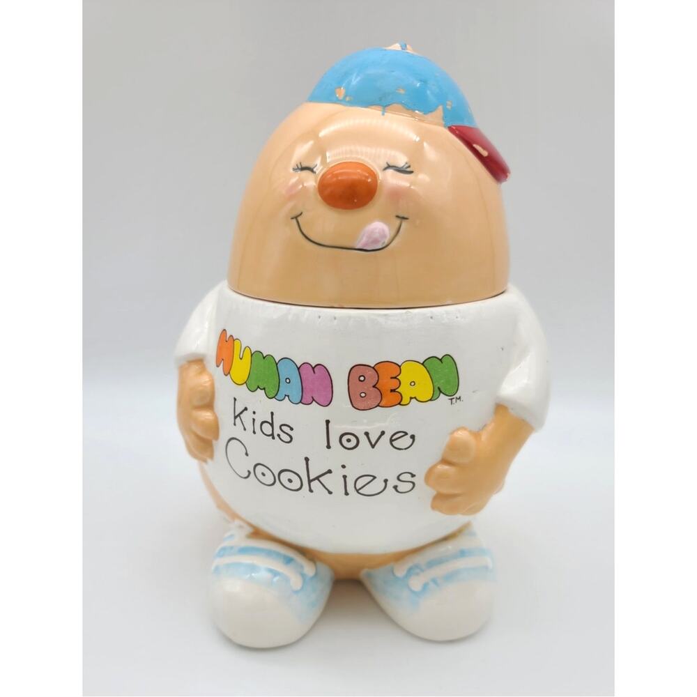 Vintage 1981 Morgan Enesco Ceramic Human Bean Cookie Jar "Kids love cookies"